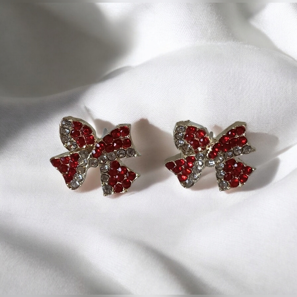 🌟3/$15 Red and Gold Rhinestone Bow Earrings